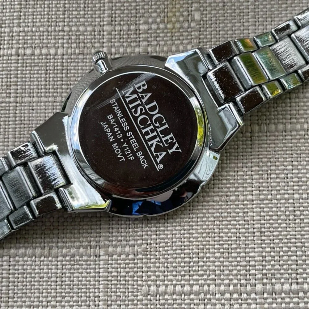 Badgley Mischka Ladies Watch Silver Tone Crystals Accent Analog Quartz Watch Box - Picture 11 of 12